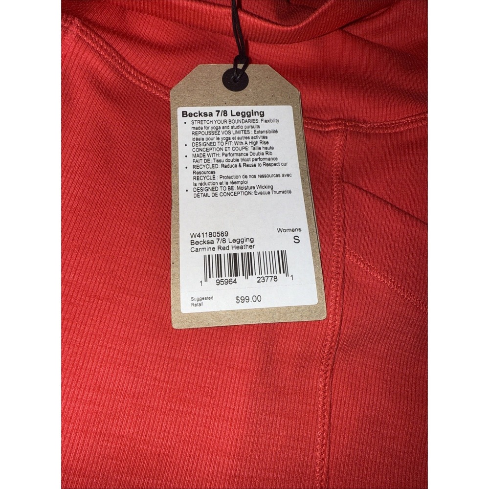 Prana Becksa 7/8 Leggings High Rise Stretch Carmine Red Heather Women's Size S - Picture 4 of 5